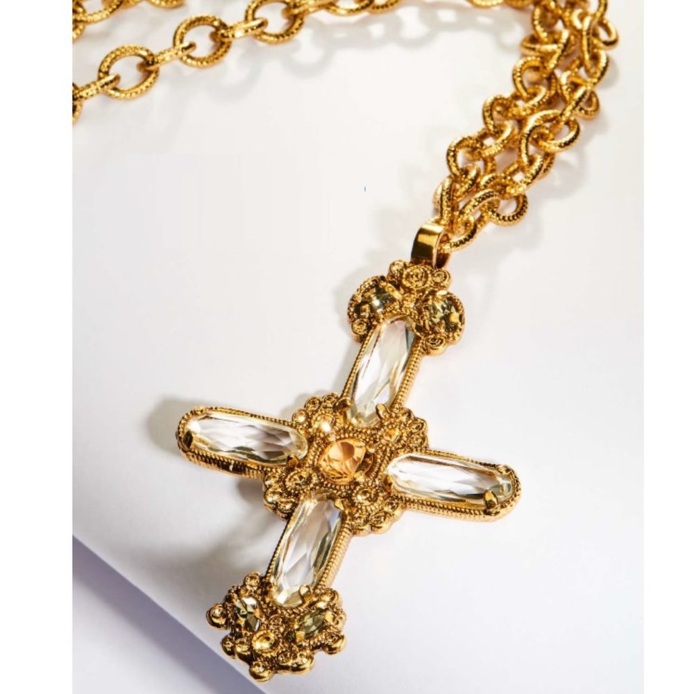 cross detail gold plated long necklace